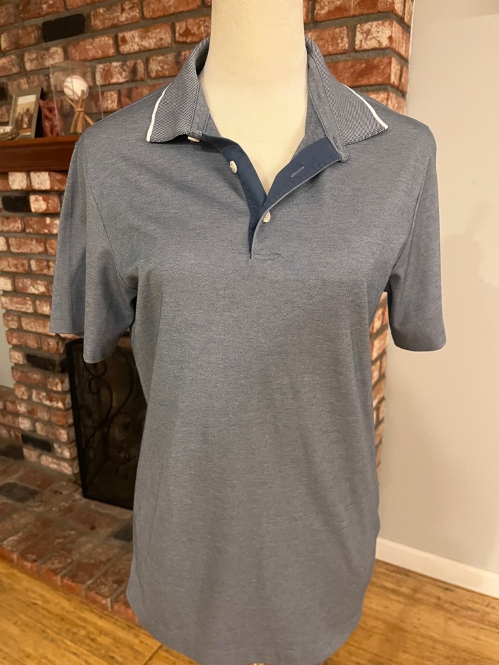 Theory Men's Heathered Blue Polo with Contrasting Placket
